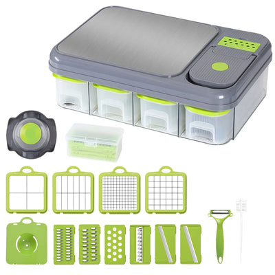 Multifunctional Vegetable Chopper Manual Mandoline Slicer, Dicer, Grater and Shredder for Onions Potatoes, Carrots and Cucumbers, with Container – Kitchen Food Chopping Gadget