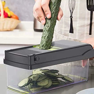 16 in 1 Vegetable Chopper, Multifunctional Food Chopper Slicer Dicer Grater Julienne Cutter with Peeler, Manual Mandoline Vegetable Cutter, 1.5L Container, Stainless Steel Blades for Potato Onion Carrot Cucumber Salad