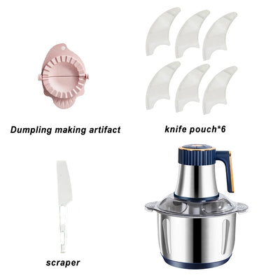 5L Food Chopper Processor(Black/Blue), Electric Meat Grinder, Stainless Steel Mincers For Kitchen, Meat, Vegetables, Onion