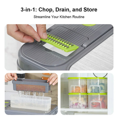 Multifunctional Vegetable Chopper Manual Mandoline Slicer, Dicer, Grater and Shredder for Onions Potatoes, Carrots and Cucumbers, with Container – Kitchen Food Chopping Gadget