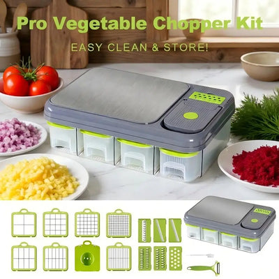 Multifunctional Vegetable Chopper Manual Mandoline Slicer, Dicer, Grater and Shredder for Onions Potatoes, Carrots and Cucumbers, with Container – Kitchen Food Chopping Gadget