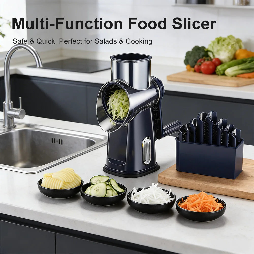 Vegetable Slicer 5 in 1 Multifunctional Rotary Handheld Grater with Stainless Steel Cutter Blade for Cheese Vegetables Fruits and Nuts Durable Kitchen Tool Easy Clean for Home Cooking Salad Prep